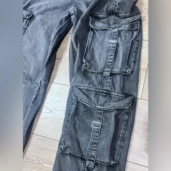 Zara Gray Wash Straight Wide Leg Cargo Pocket Jeans - Picture 11 of 15